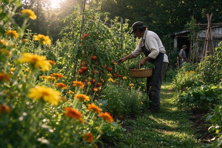 Chef harvesting vegetables in the kitchen garden